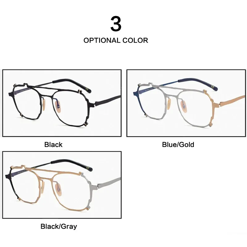 Muzz Unisex Full Rim Double Bridge Round Titanium Eyeglasses 0080