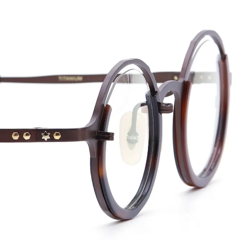 Muzz Unisex Full Rim Round IP Titanium Acetate Hand Crafted Frame Eyeglasses 0053