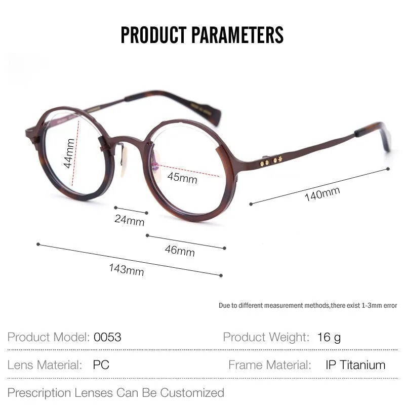Muzz Unisex Full Rim Round IP Titanium Acetate Hand Crafted Frame Eyeglasses 0053