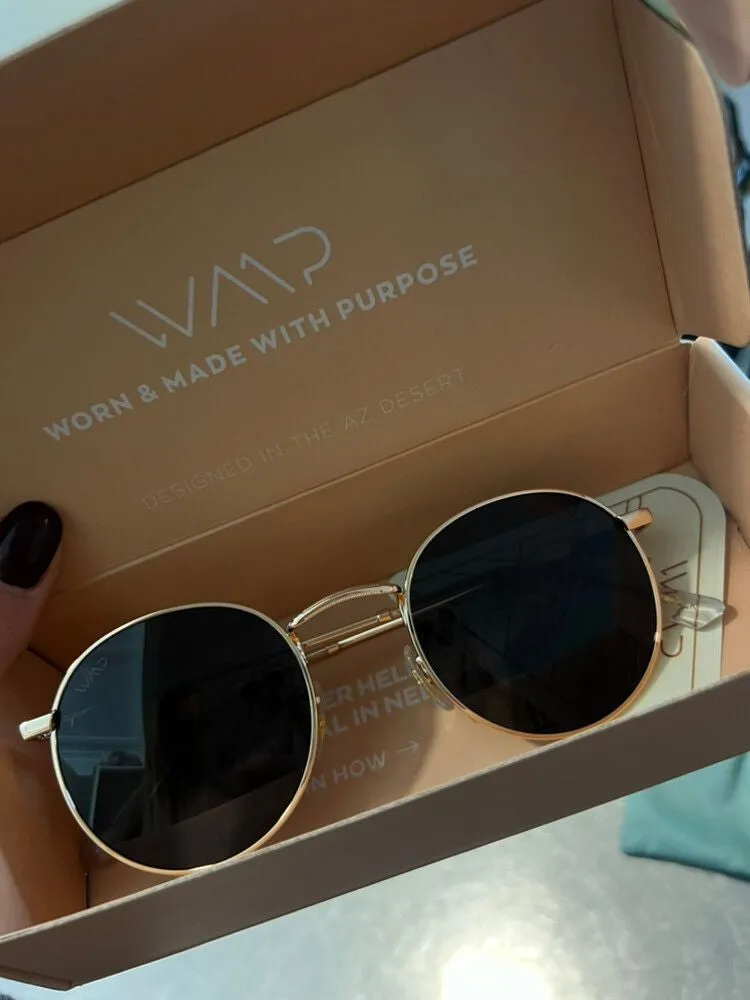 NEVADA Unisex Vintage Retro Sunglasses in Gold, Black Lens by WMP Eyewear