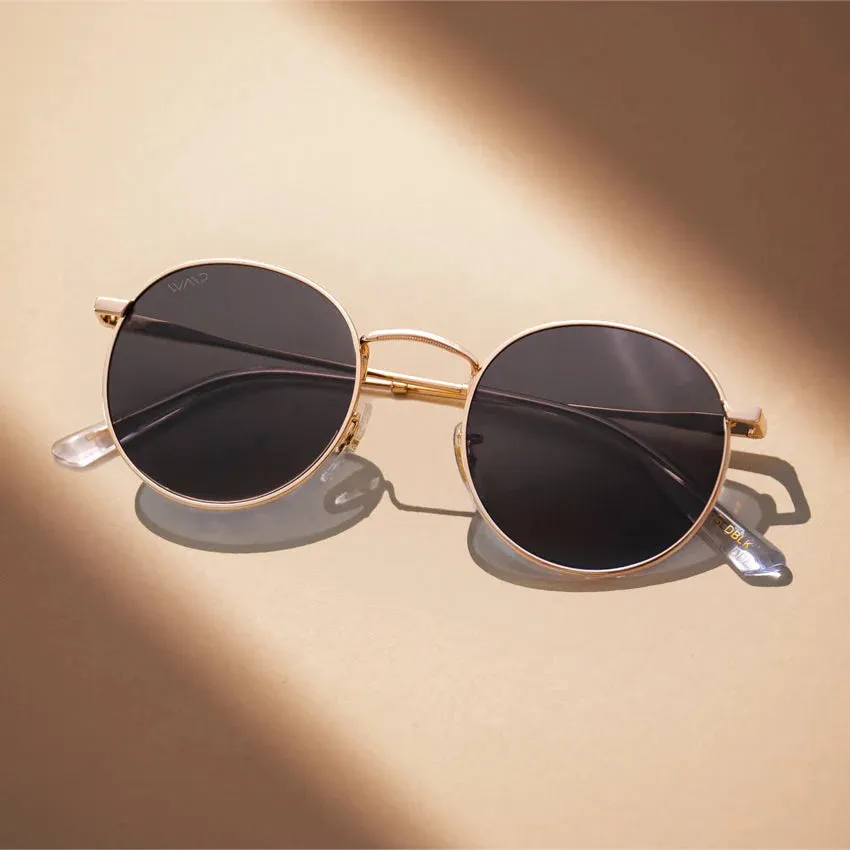NEVADA Unisex Vintage Retro Sunglasses in Gold, Black Lens by WMP Eyewear