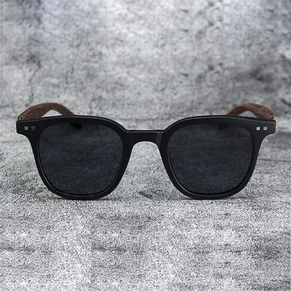 New Men Vintage Wooden Frame Sunglasses Polarized UV Protection