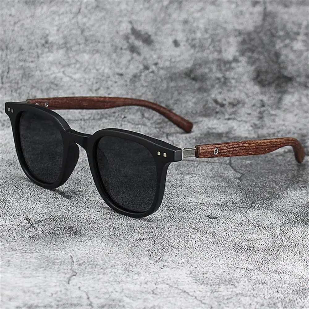 New Men Vintage Wooden Frame Sunglasses Polarized UV Protection