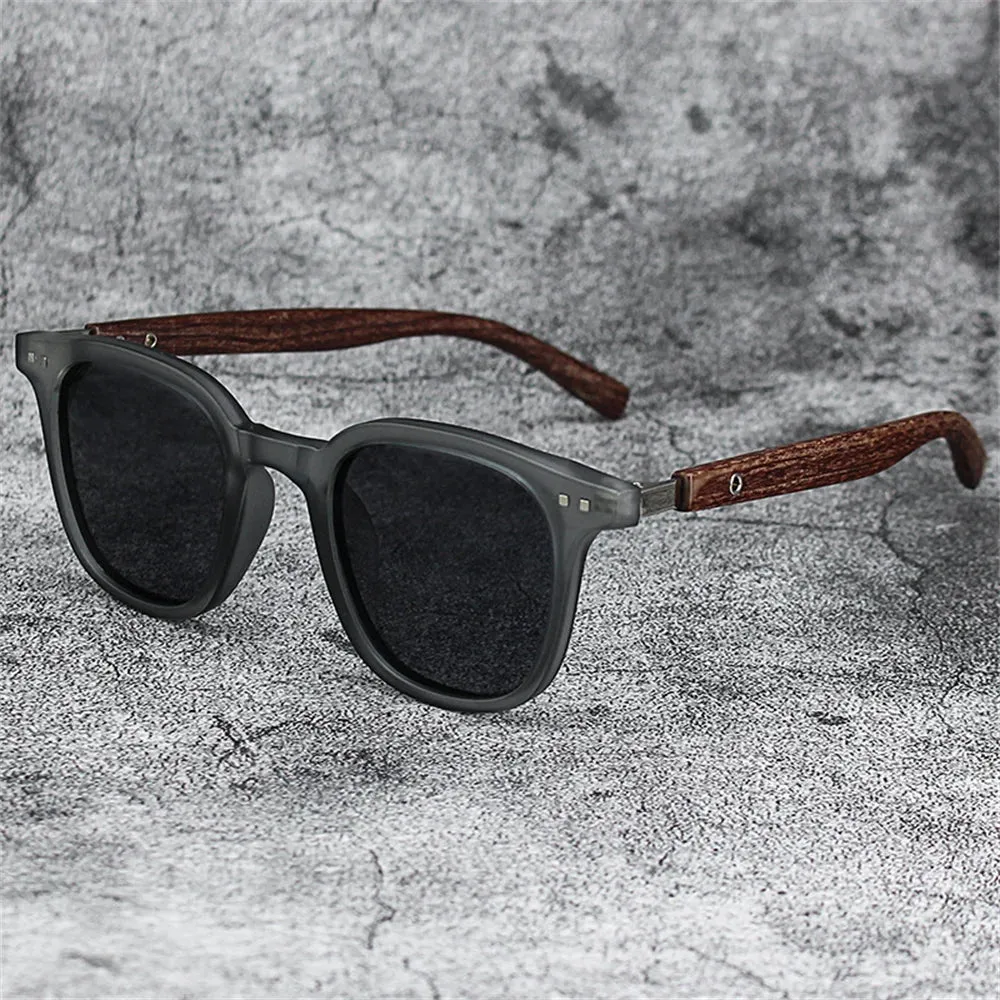 New Men Vintage Wooden Frame Sunglasses Polarized UV Protection