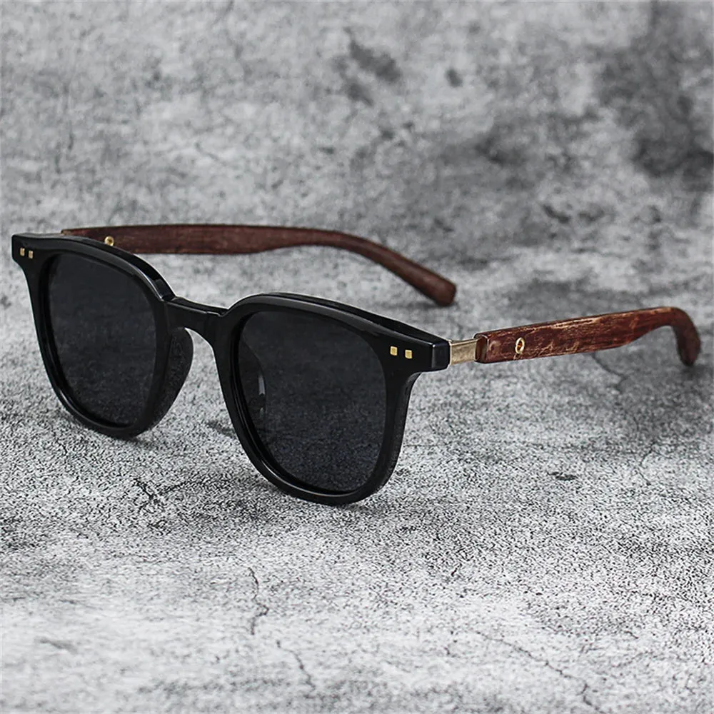 New Men Vintage Wooden Frame Sunglasses Polarized UV Protection