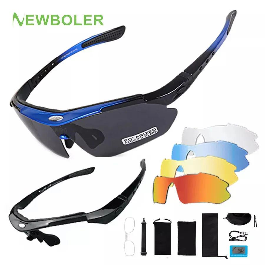 NEWBOLER 2 Frame Polarized Cycling Sun Glasses Outdoor Sports Bicycle Glasses Men Women Bike Sunglasses Goggles Eyewear 5 Lens