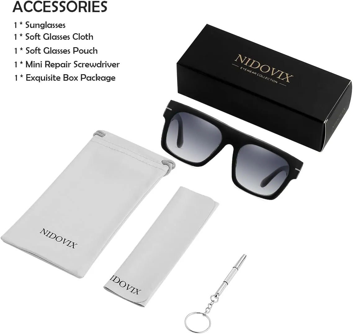 NIDOVIX Classic Vintage Square Sunglasses for Men Women Large Frame Retro 70s Sun Glasses UV400 Protection