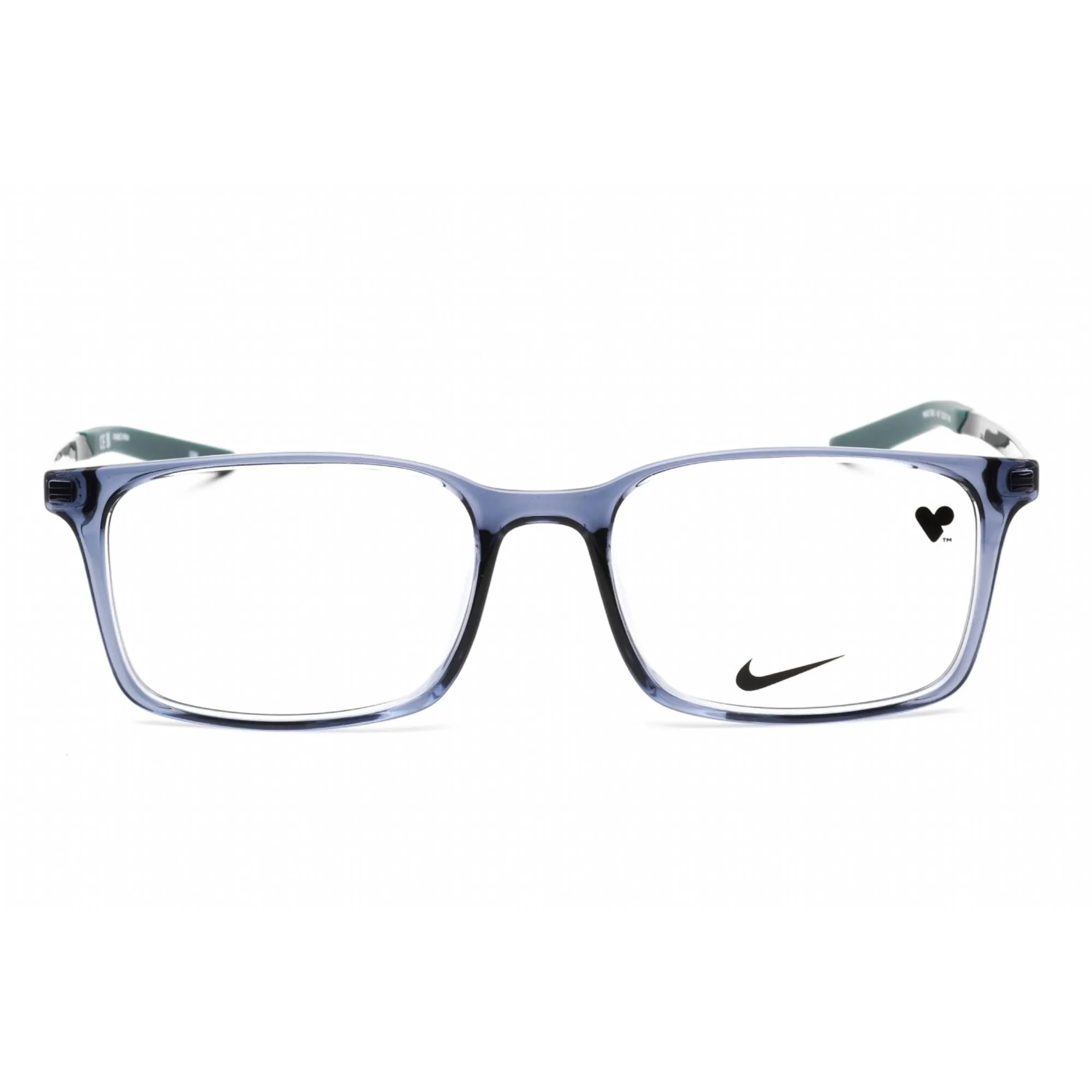 Nike Men's Eyeglasses - Clear Lens Rectangular Shape Blue Plastic Frame | 7282 412