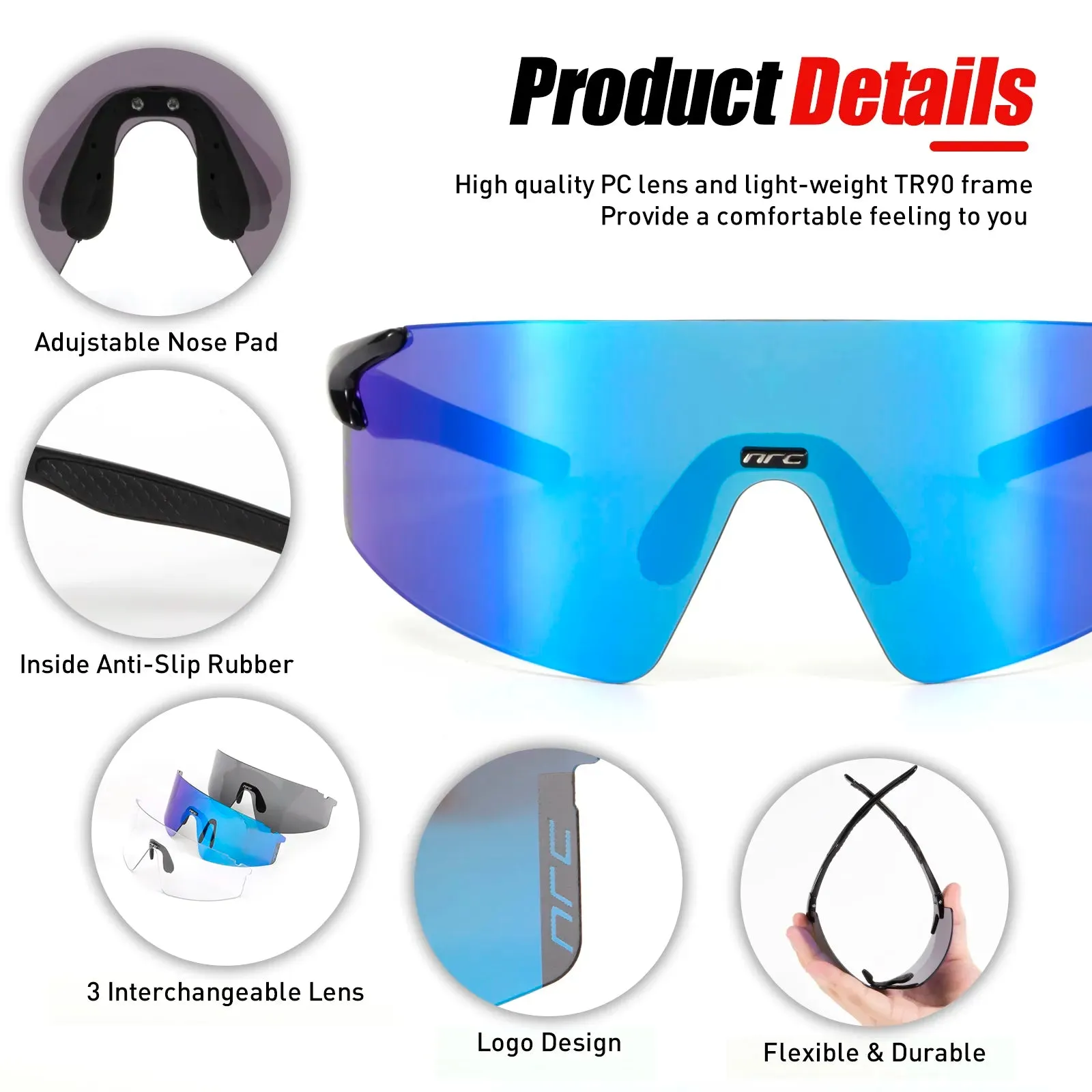 Nrc Cycling Glasses Men Sports Sunglasses Road Mtb Mountain Bike Bicycle Riding Protection Goggles Eyewear 1 Lens Or 3 Lens