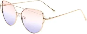 Oceanic Color Flat Lens Curved Crossed Top Bar Geometric Cat Eye Sunglasses M10212-FT-OC