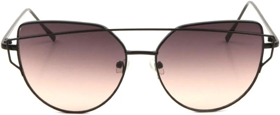 Oceanic Color Flat Lens Curved Crossed Top Bar Geometric Cat Eye Sunglasses M10212-FT-OC