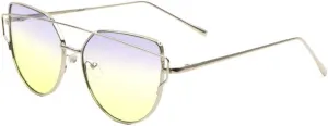 Oceanic Color Flat Lens Curved Crossed Top Bar Geometric Cat Eye Sunglasses M10212-FT-OC