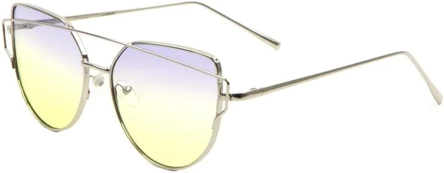 Oceanic Color Flat Lens Curved Crossed Top Bar Geometric Cat Eye Sunglasses M10212-FT-OC