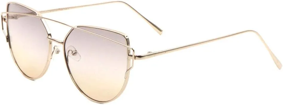Oceanic Color Flat Lens Curved Crossed Top Bar Geometric Cat Eye Sunglasses M10212-FT-OC