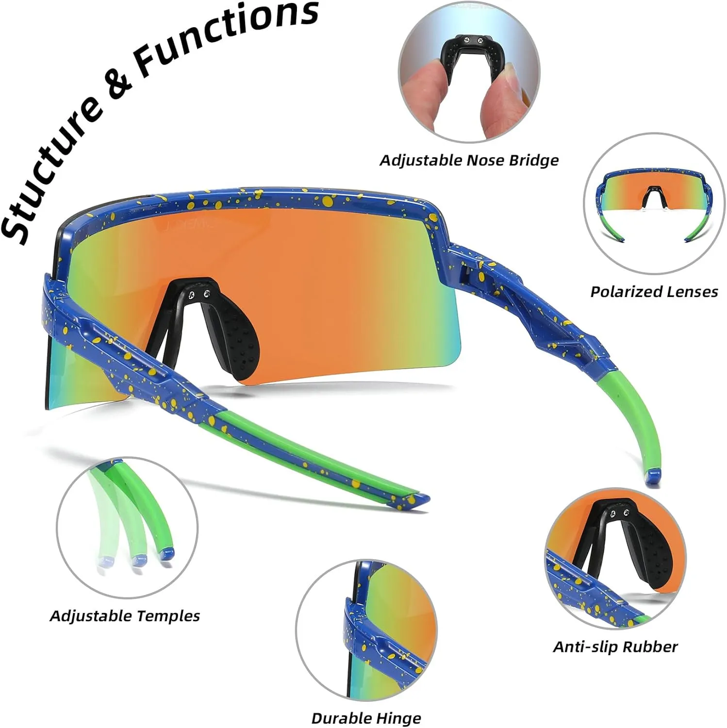 OMEKOL Two Sizes For Adults and Youth Polarized Sunglasses Men Women Outdoor Sport Baseball Glasses UV400 Cycling Eyewear