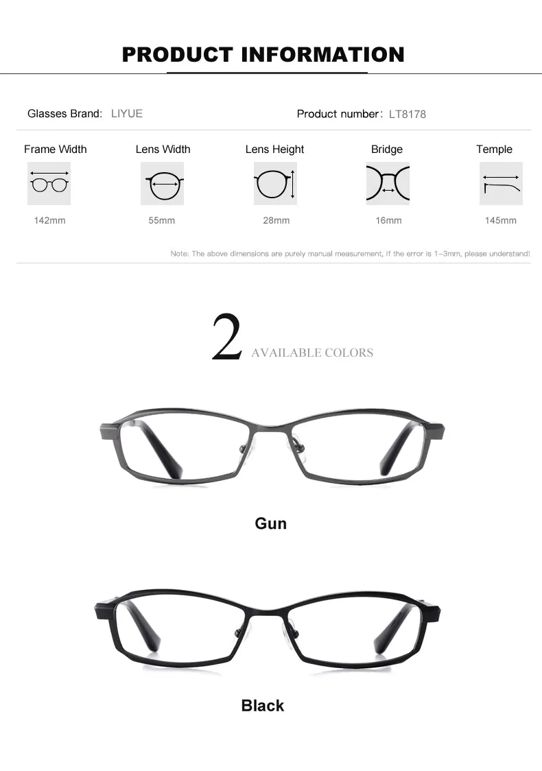 Oveliness Men's Full Rim Rectangle Titanium Eyeglasses P8718