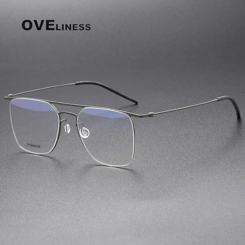 Oveliness Men's Full Rim Square Double Bridge Titanium Eyeglasses 5502