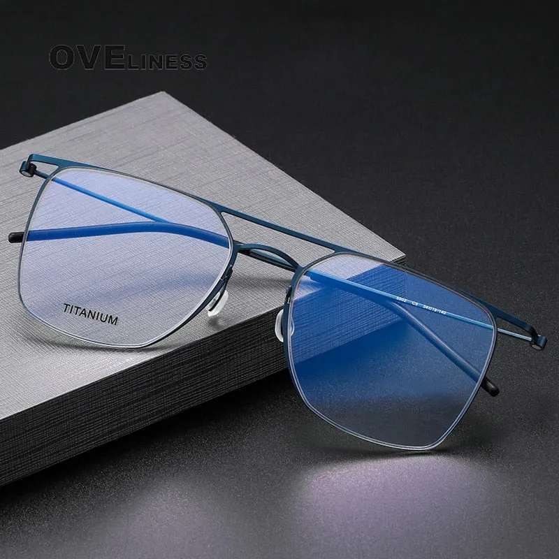 Oveliness Men's Full Rim Square Double Bridge Titanium Eyeglasses 5502