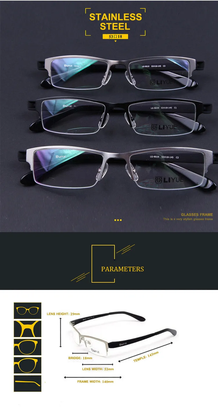 Oveliness Men's Semi Rim Rectangle Titanium Alloy Eyeglasses Ly9019