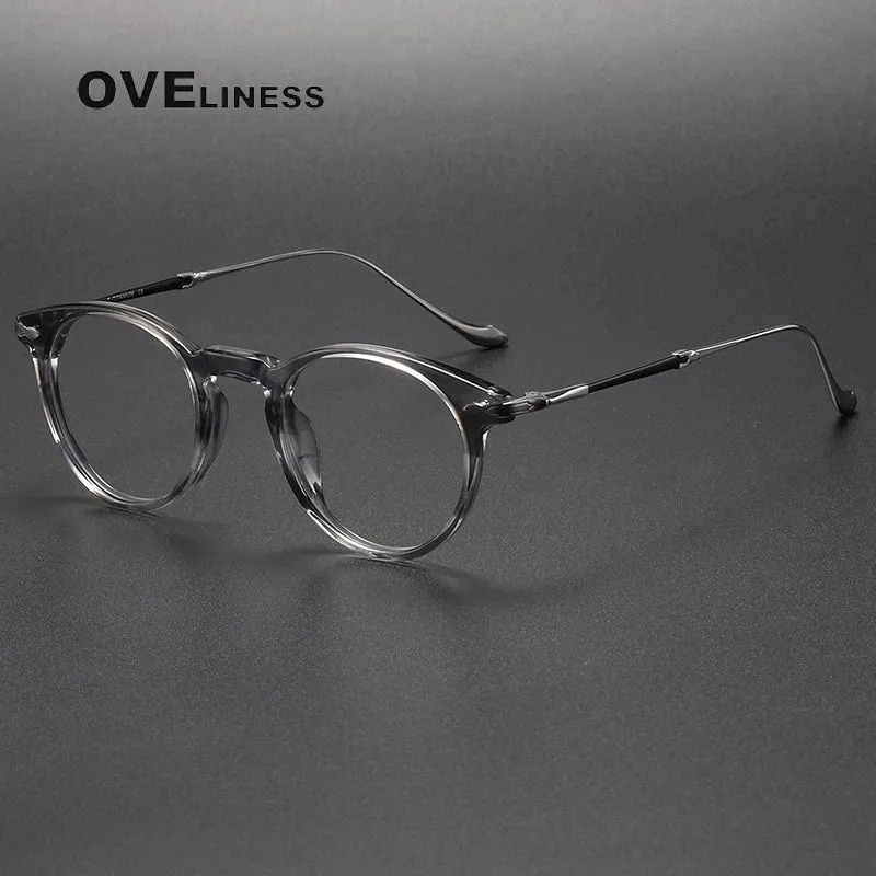 Oveliness Unisex Full Rim Round Acetate Titanium Eyeglasses 2056