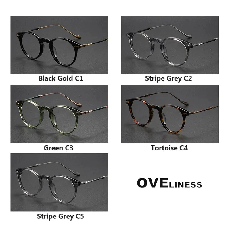 Oveliness Unisex Full Rim Round Acetate Titanium Eyeglasses 2056