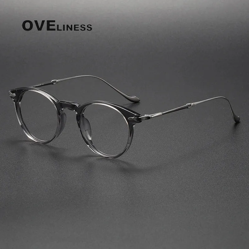 Oveliness Unisex Full Rim Round Acetate Titanium Eyeglasses 2056