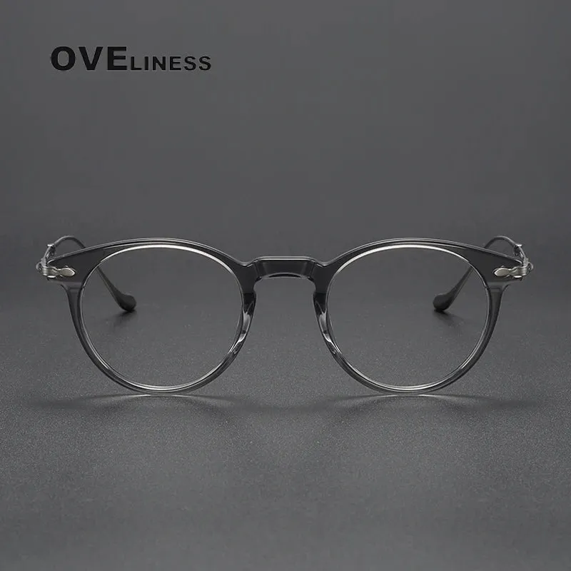 Oveliness Unisex Full Rim Round Acetate Titanium Eyeglasses 2056