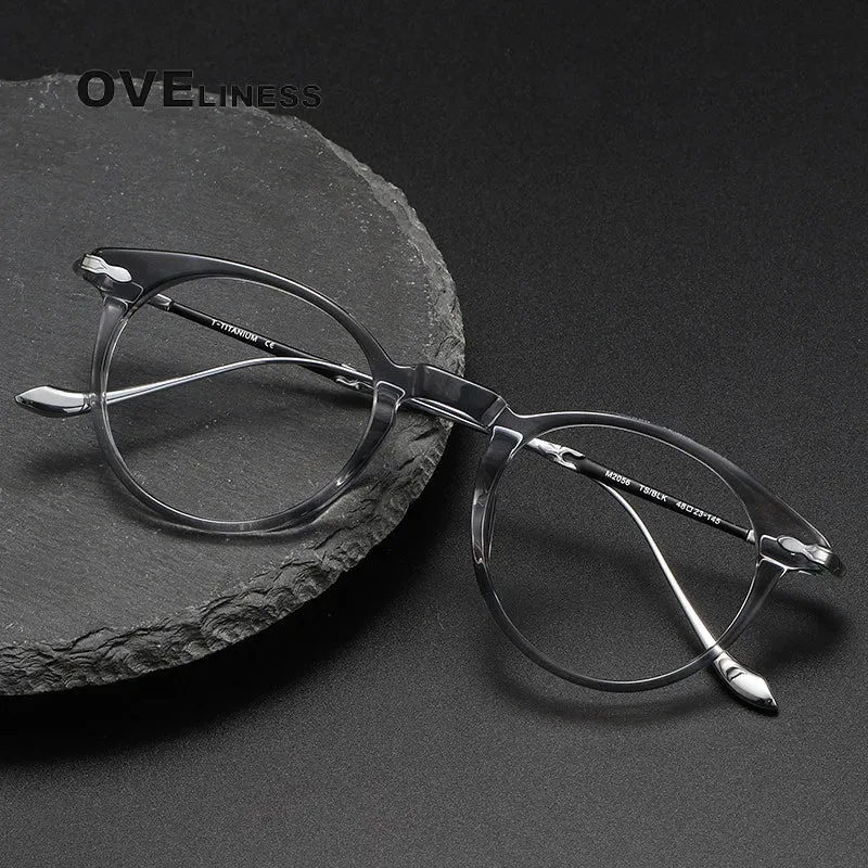 Oveliness Unisex Full Rim Round Acetate Titanium Eyeglasses 2056