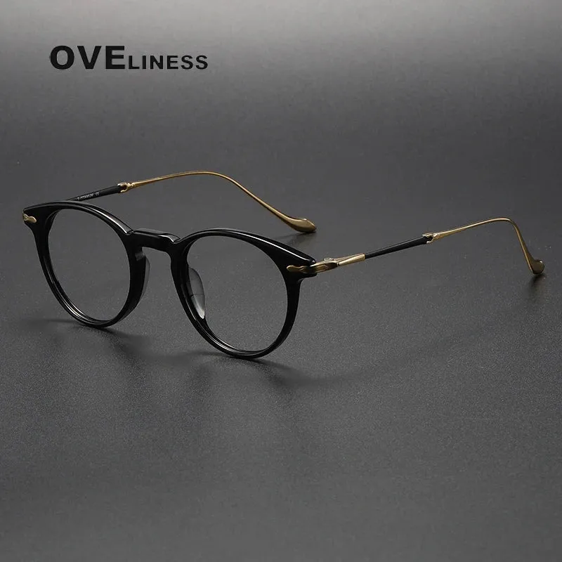 Oveliness Unisex Full Rim Round Acetate Titanium Eyeglasses 2056