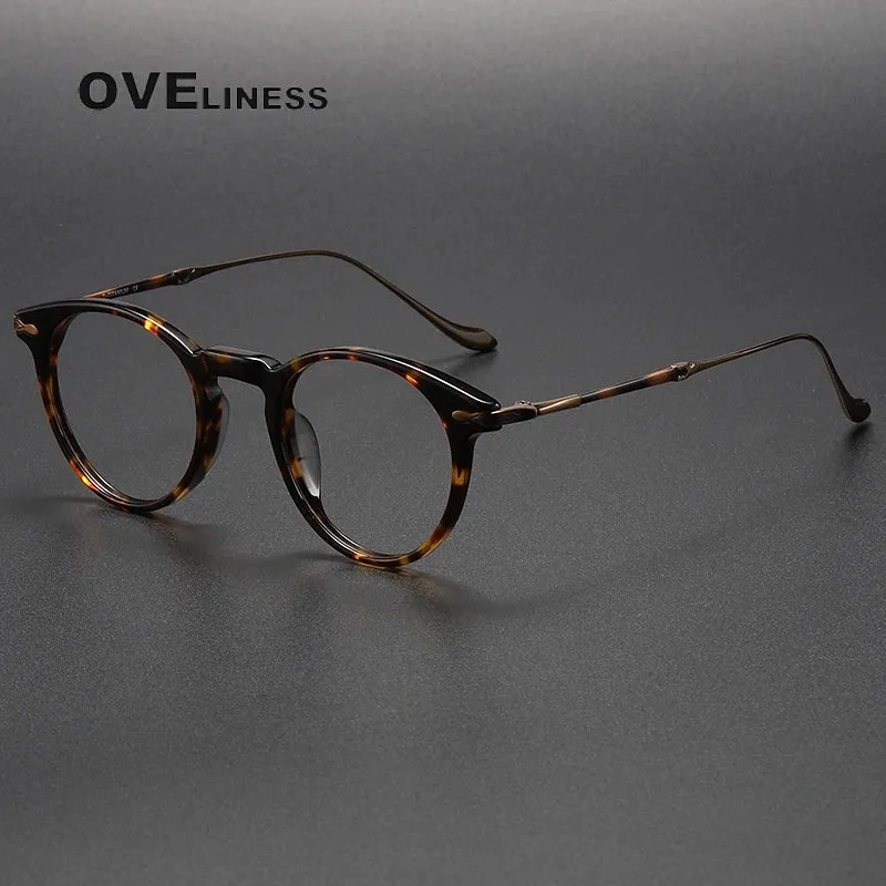 Oveliness Unisex Full Rim Round Acetate Titanium Eyeglasses 2056