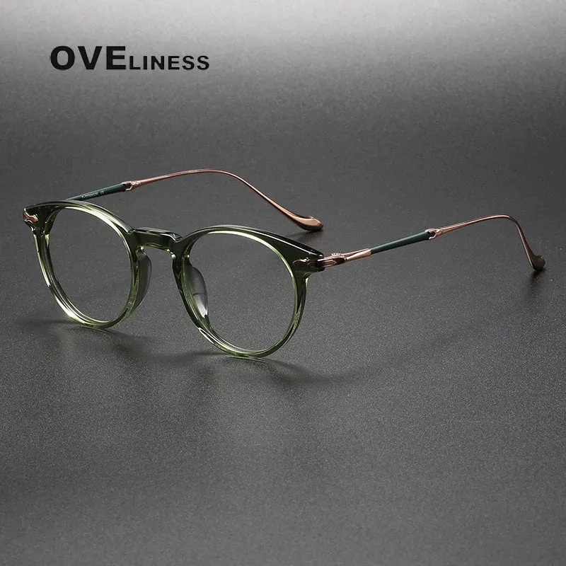 Oveliness Unisex Full Rim Round Acetate Titanium Eyeglasses 2056
