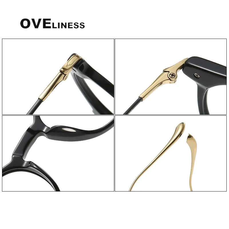 Oveliness Unisex Full Rim Round Acetate Titanium Eyeglasses 2056