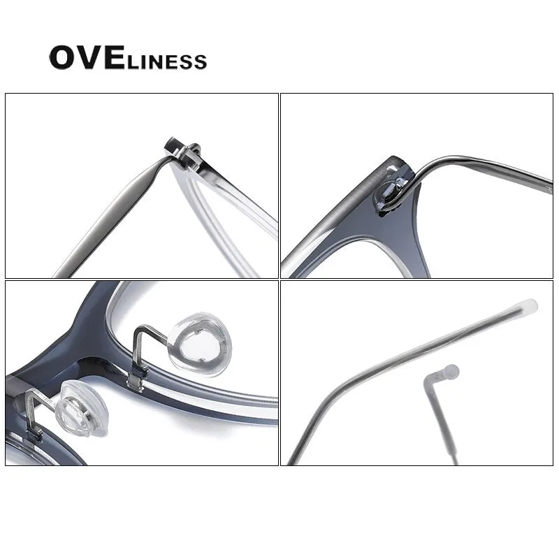 Oveliness Unisex Full Rim Round Acetate Titanium Eyeglasses 6506