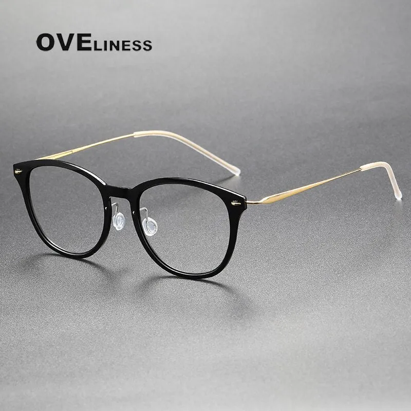 Oveliness Unisex Full Rim Round Acetate Titanium Eyeglasses 6506