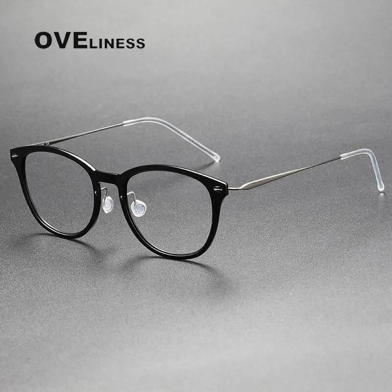 Oveliness Unisex Full Rim Round Acetate Titanium Eyeglasses 6506