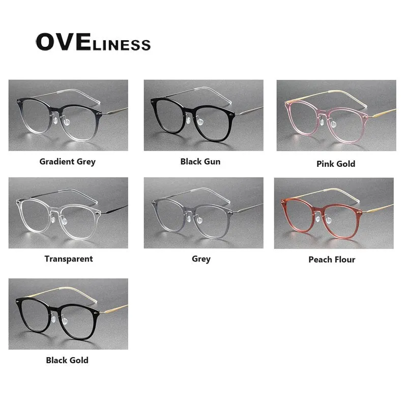 Oveliness Unisex Full Rim Round Acetate Titanium Eyeglasses 6506