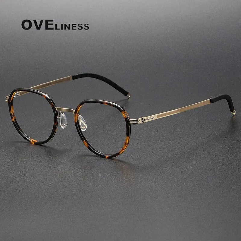 Oveliness Unisex Full Rim Round Acetate Titanium Eyeglasses