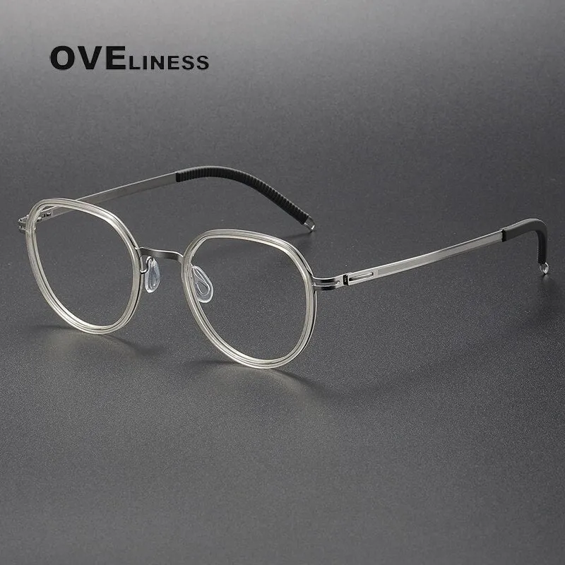 Oveliness Unisex Full Rim Round Acetate Titanium Eyeglasses