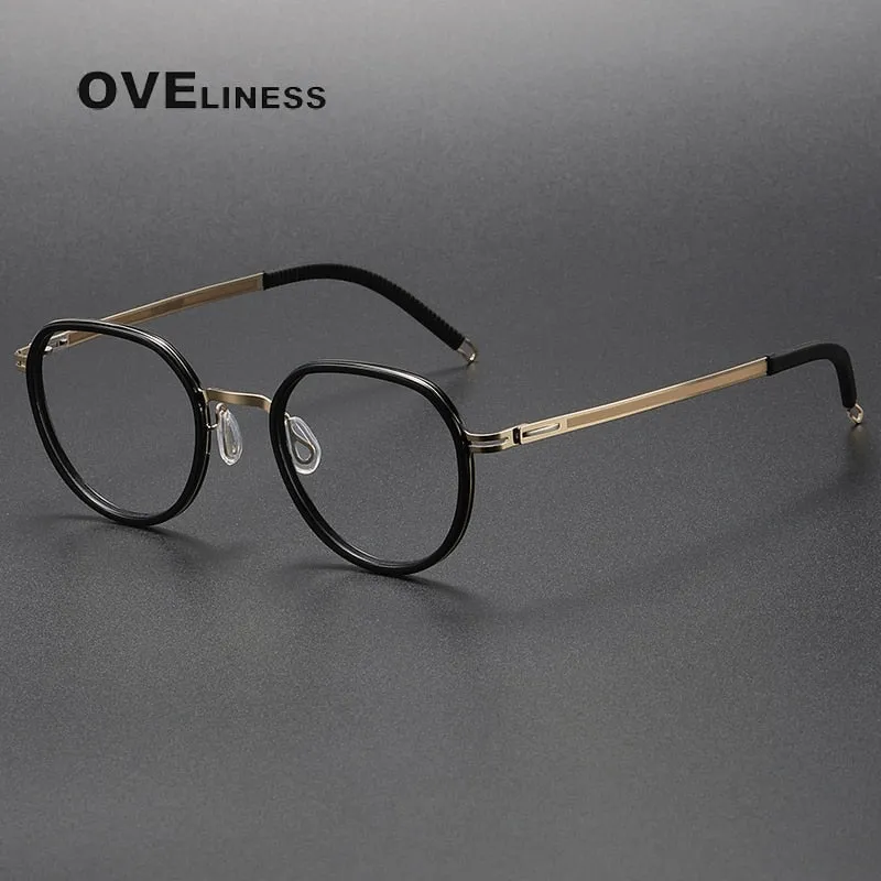 Oveliness Unisex Full Rim Round Acetate Titanium Eyeglasses