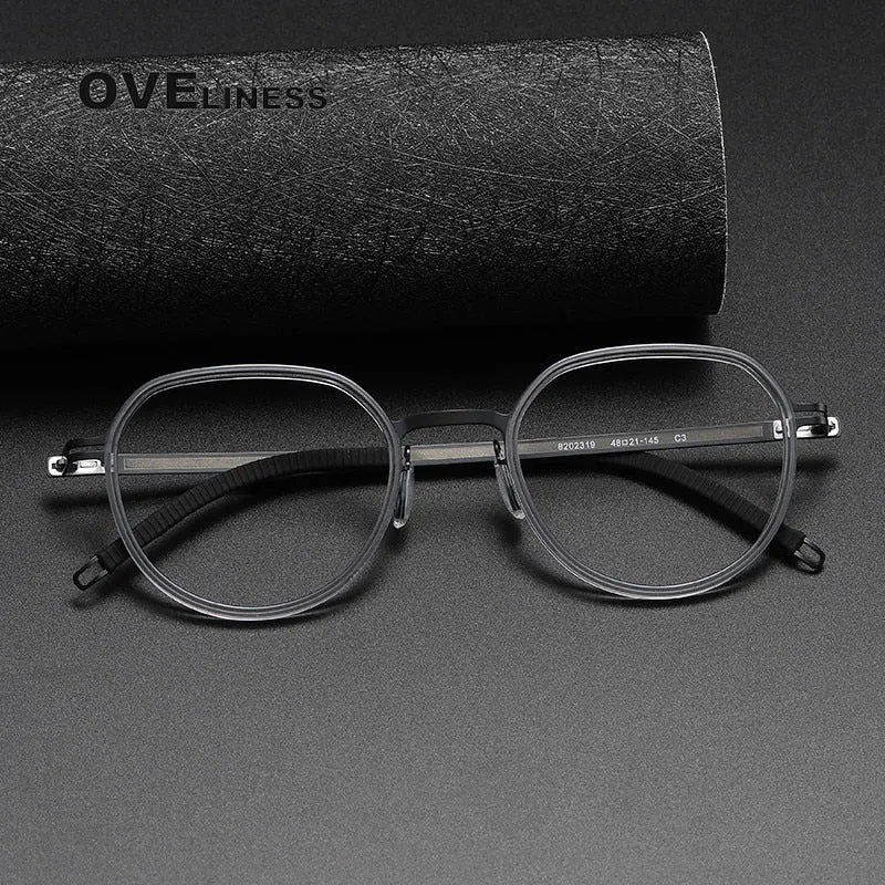Oveliness Unisex Full Rim Round Acetate Titanium Eyeglasses