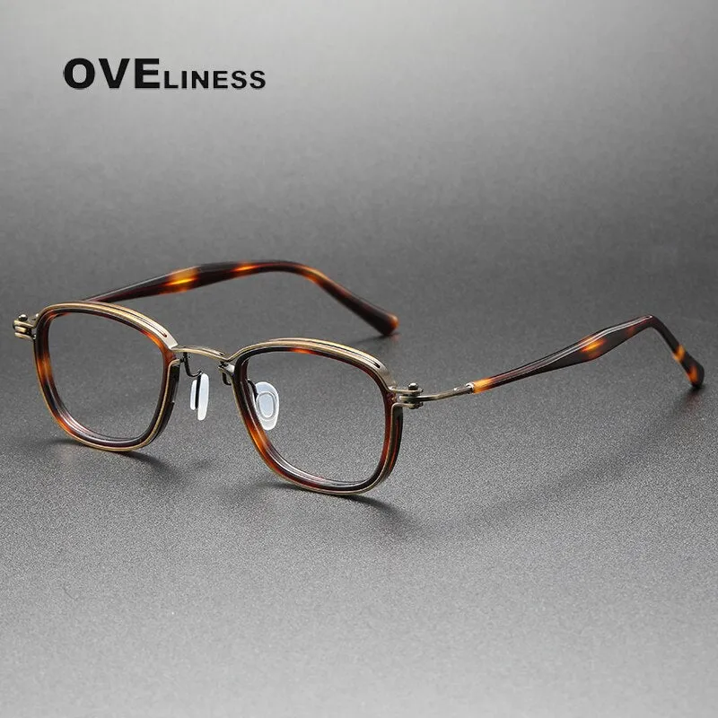 Oveliness Unisex Full Rim Round Square Acetate Titanium Eyeglasses 5861