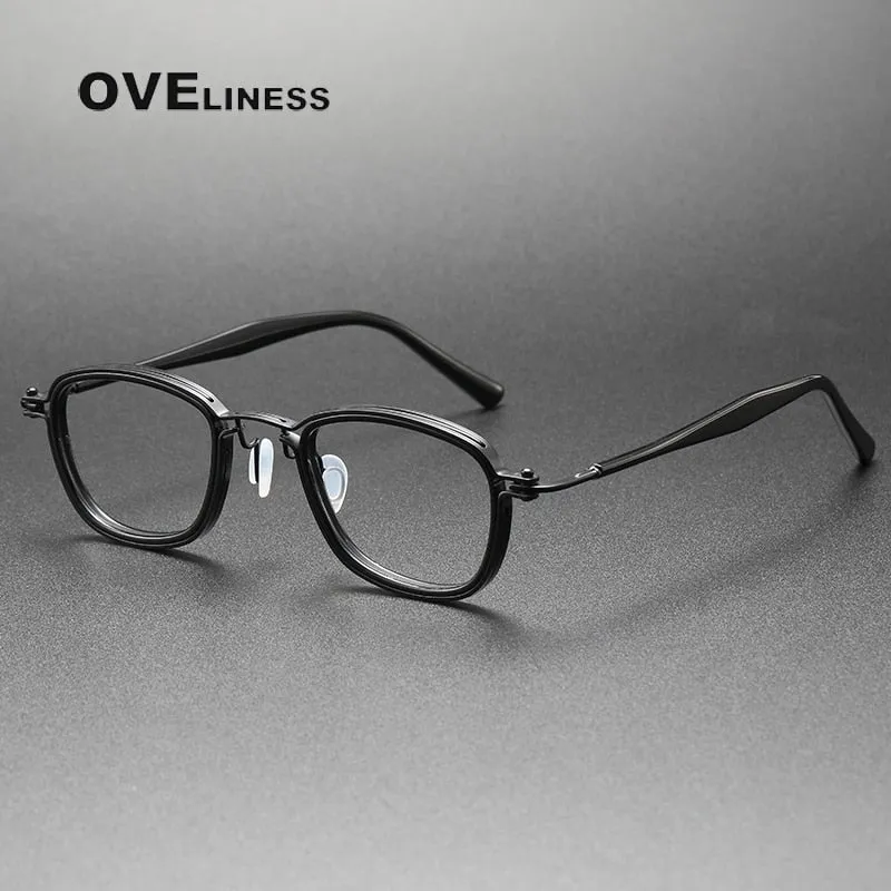 Oveliness Unisex Full Rim Round Square Acetate Titanium Eyeglasses 5861