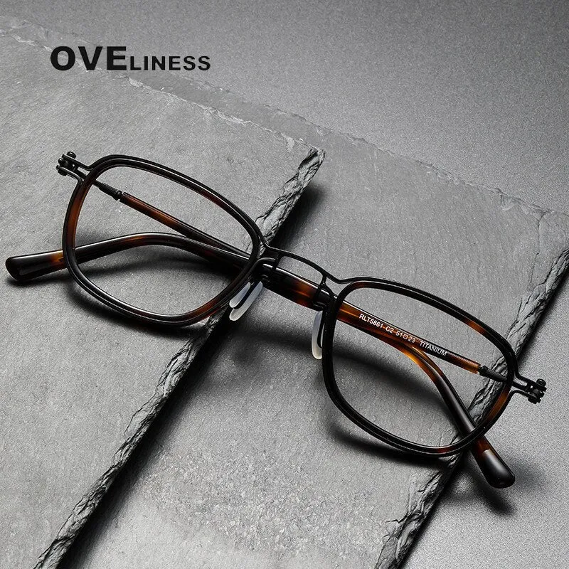Oveliness Unisex Full Rim Round Square Acetate Titanium Eyeglasses 5861
