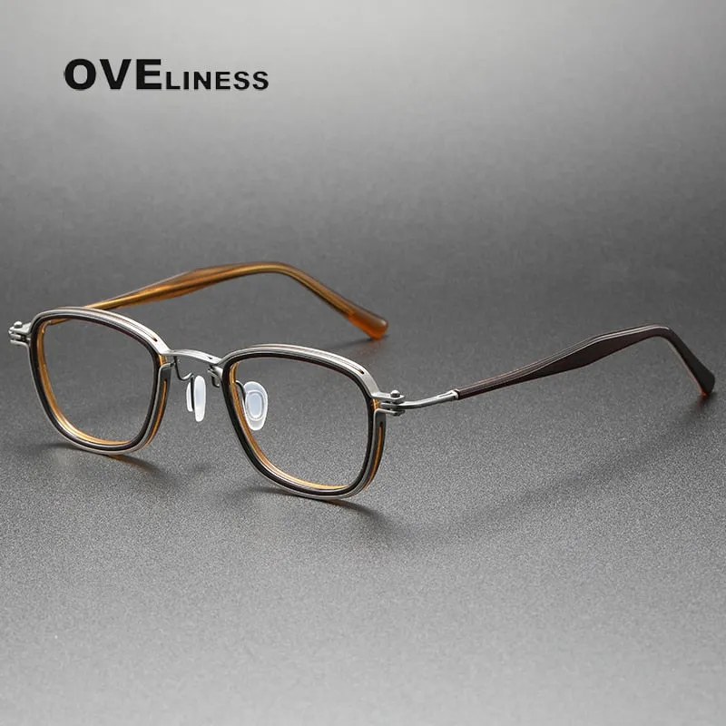 Oveliness Unisex Full Rim Round Square Acetate Titanium Eyeglasses 5861