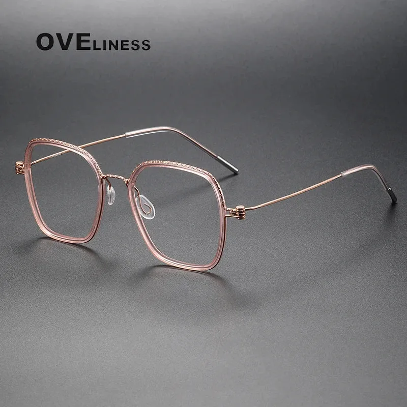 Oveliness Unisex Full Rim Square Acetate Titanium Eyeglasses 80895