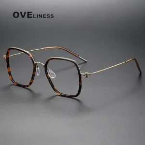 Oveliness Unisex Full Rim Square Acetate Titanium Eyeglasses 80895
