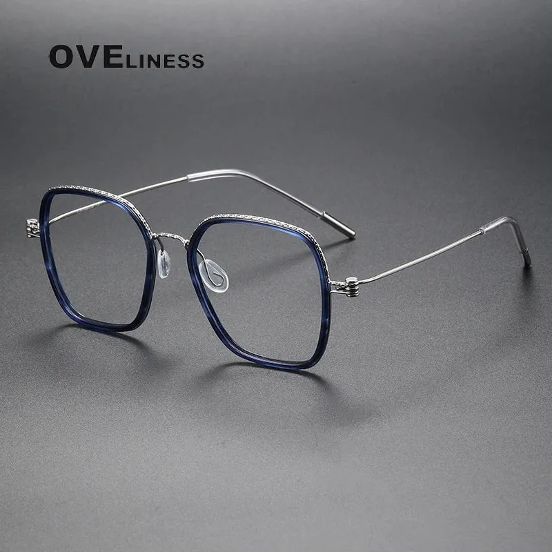 Oveliness Unisex Full Rim Square Acetate Titanium Eyeglasses 80895