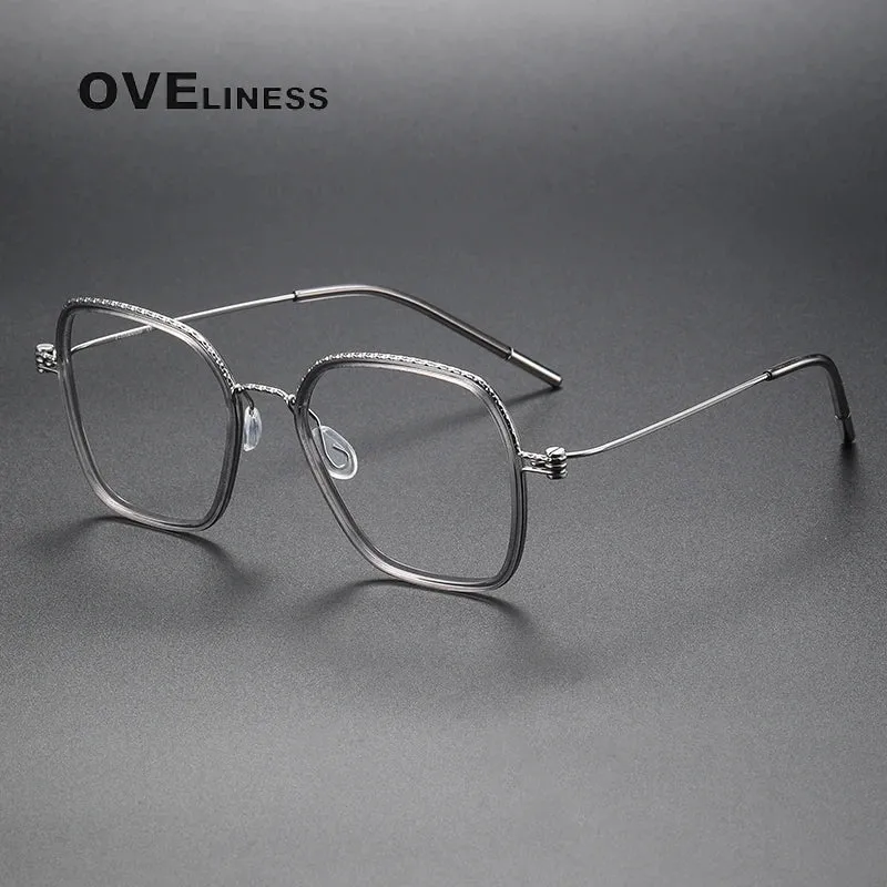 Oveliness Unisex Full Rim Square Acetate Titanium Eyeglasses 80895