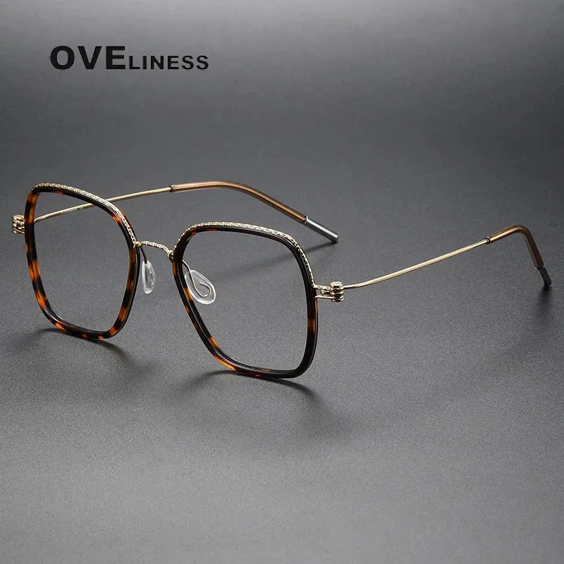 Oveliness Unisex Full Rim Square Acetate Titanium Eyeglasses 80895