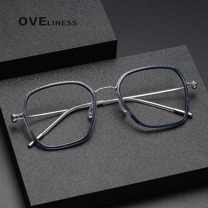 Oveliness Unisex Full Rim Square Acetate Titanium Eyeglasses 80895